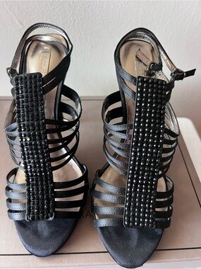 BCBG Women's Black Strappy Jeweled Dress Sandals